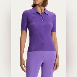 NWOT THEORY Ribbed Compact Crepe Short-Sleeve Polo Shirt
